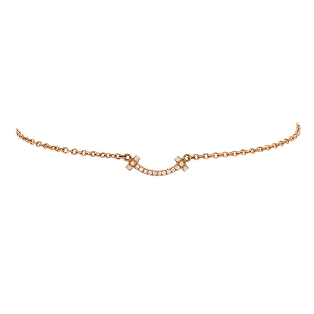 Tiffany & Co. Mini T Smile Chain Bracelet 18K Rose Gold with Diamonds